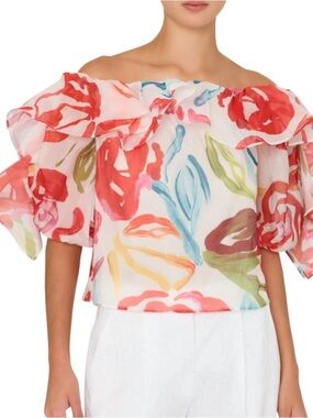 NEW with Tags Milly Off-Shoulder Floral Ruffle Blouse size: P / XS